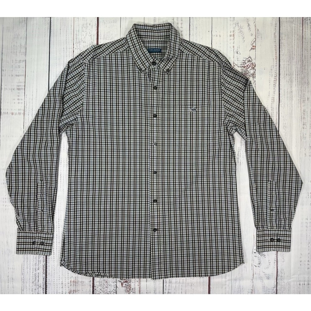 Fish Hippie  Solace Collection Button Up Shirt Men's Size L Long Sleeve Plaid